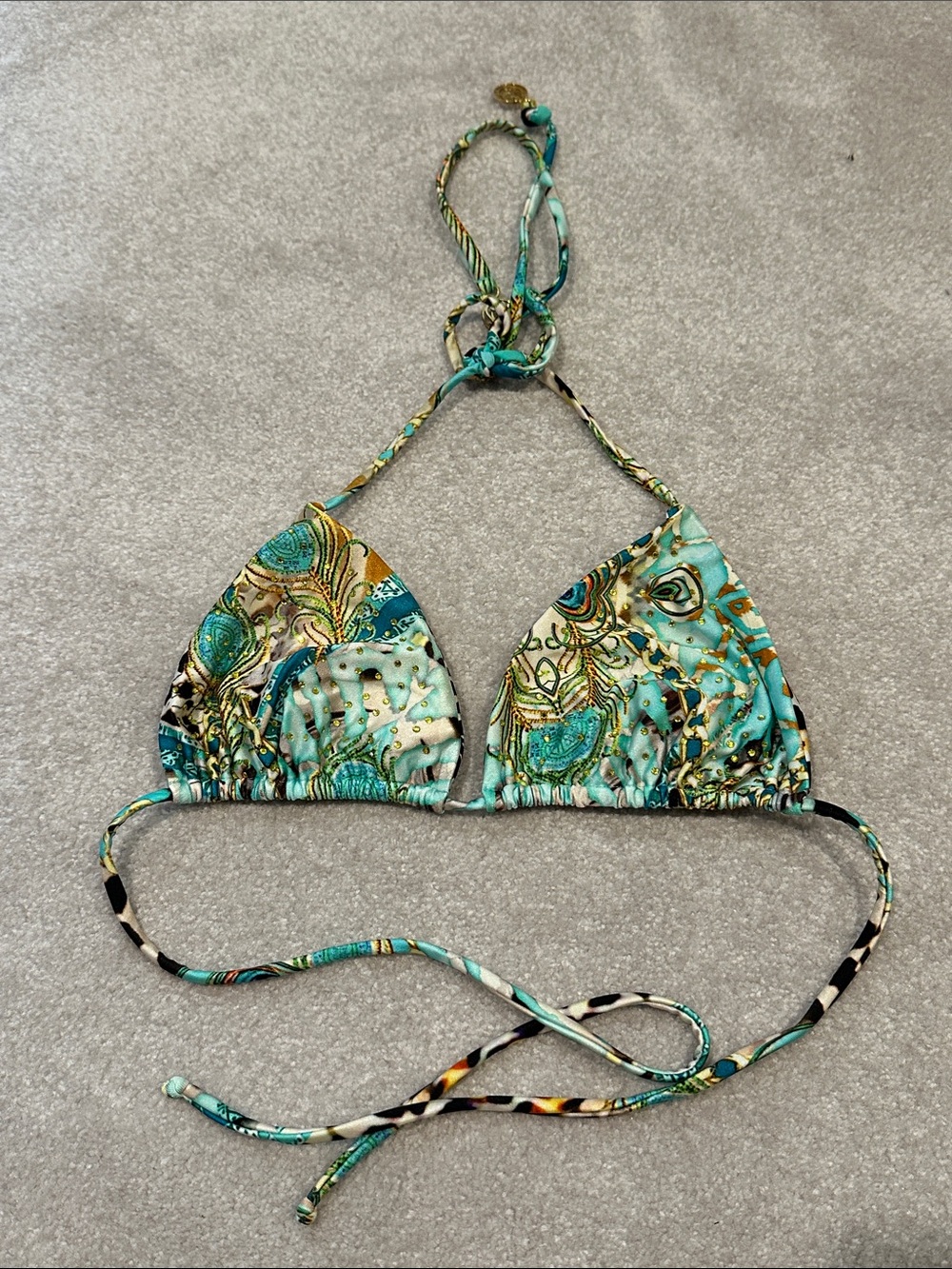 Luli Fama Exotic Turquoise Triangle Bikini Top